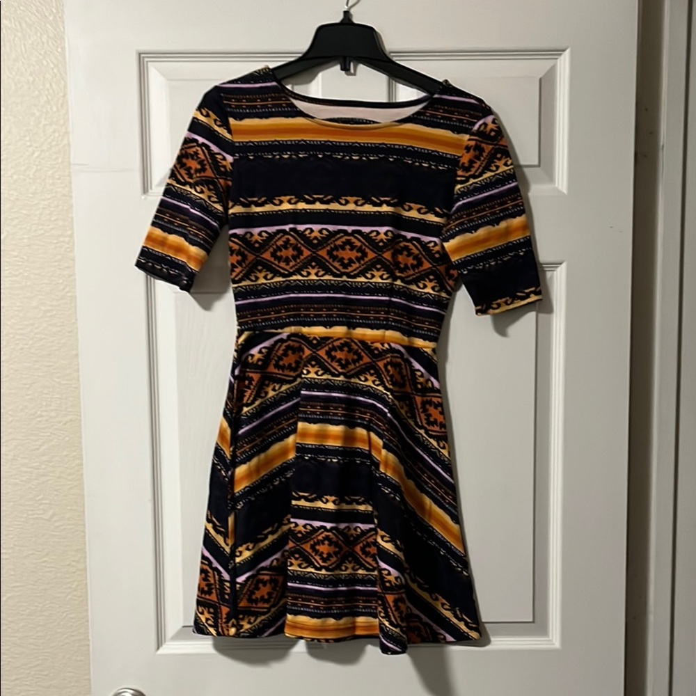 Black and Orange Fit and Flare Mini Dress